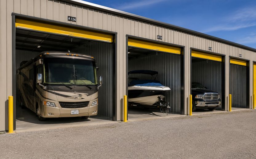 Indoor RV and vehicle storage units at b.Mac's Self Storage in Des Moines, Iowa