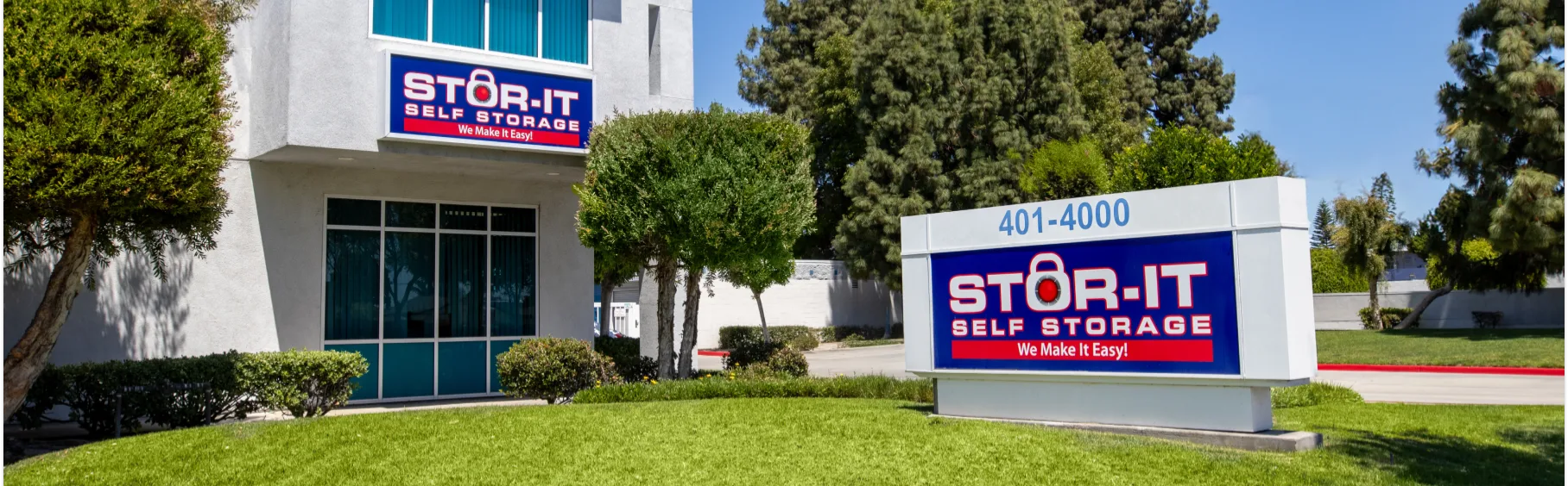 Stor-it Self Storage Facility and signage from street view