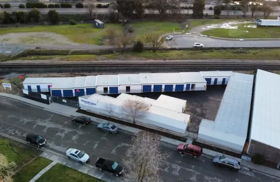 Aerial view of storage units at self storage rental facility SuperStorage, 3550 Park St, Paso Robles, CA, 93446