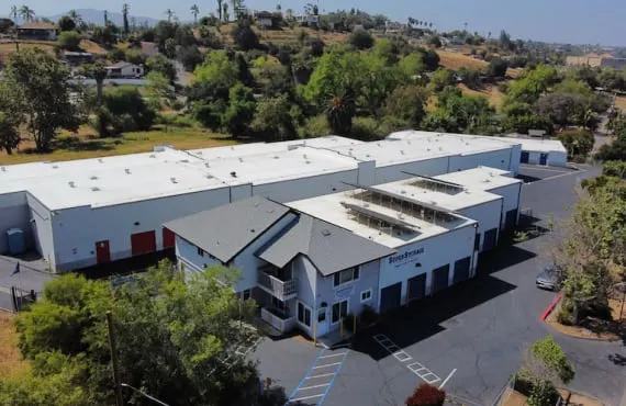 Aerial view of storage units at self storage rental facility SuperStorage, 148 Robelini Dr, Vista, CA, 92083