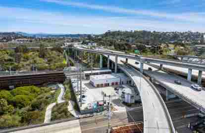 An aerial view of the facility, tucked underneath Pacific Highway.