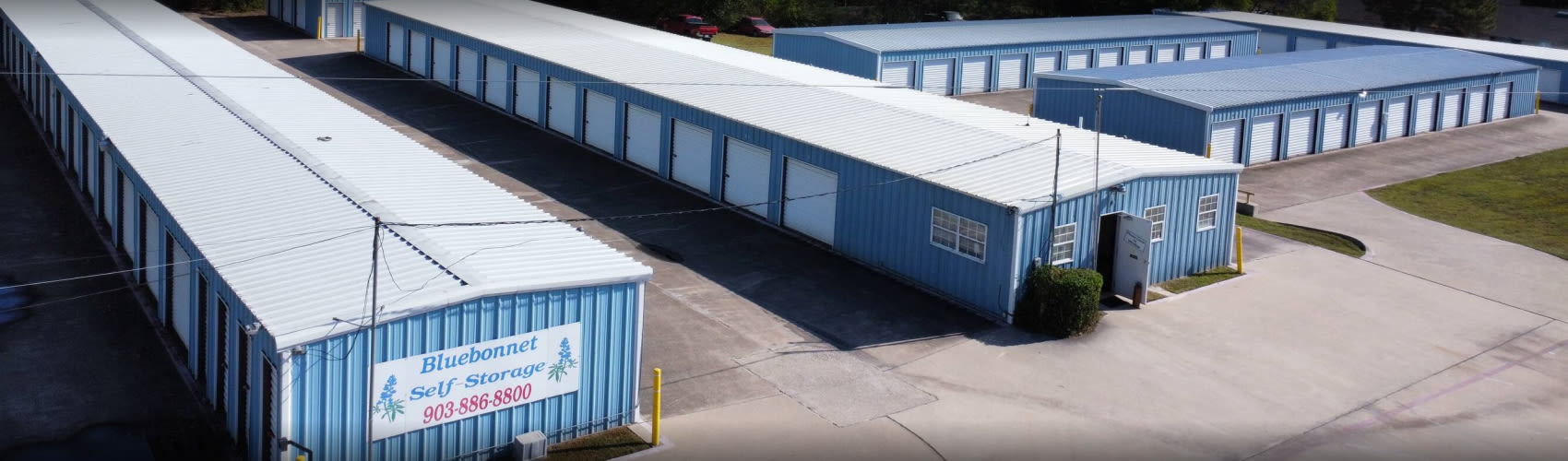 Exterior view of the Blue Bonnet Self Storage facility