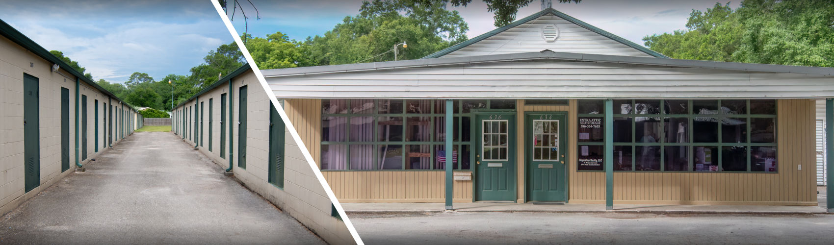 Exterior view of the Extra Attic Self Storage facility