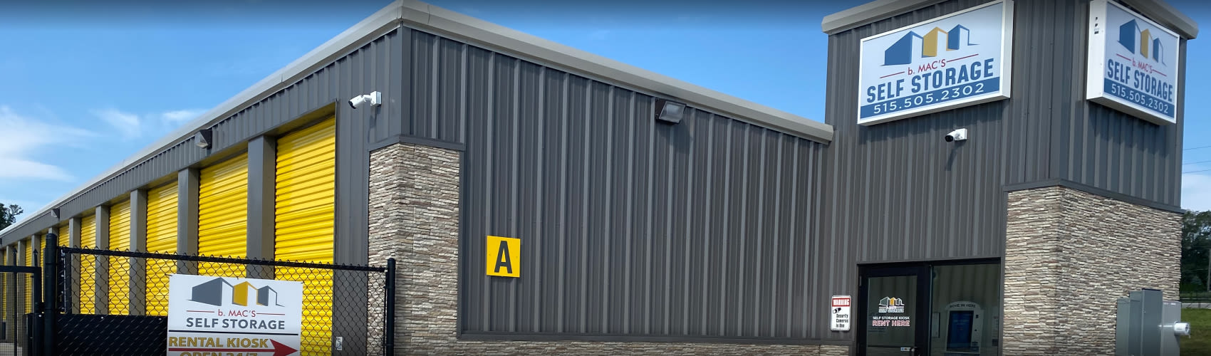 Exterior view of the b Mac s Self Storage facility