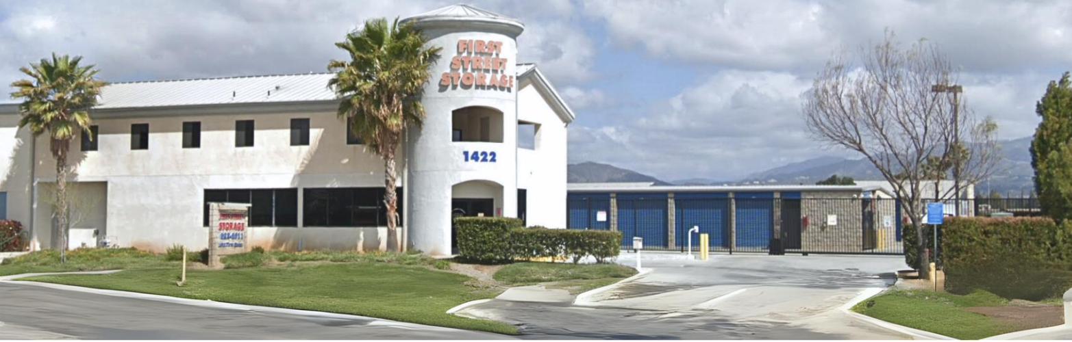 Exterior view of the First Street Storage facility