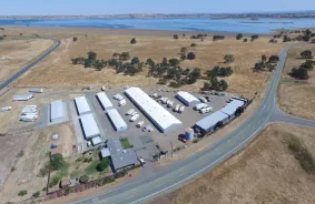 Aerial view of storage units at self storage rental facility Camanche Lake Storage, 8279 Camanche Pkwy South, Wallace, CA, 95254