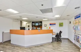 Front office with moving supplies