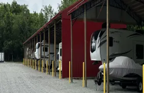 Aerial view of storage units at self storage rental facility Duck River RV Storage, 265 Keg Springs Road, Hampshire, TN, 38461