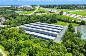 Aerial view of storage units at self storage rental facility Stronghold Erlanger, 3700 Holly Ln, Erlanger, KY, 41018