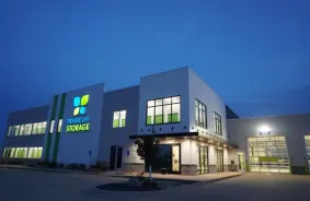 Aerial view of storage units at self storage rental facility Prairie Life Storage, 6100 Production Dr, Cedar Falls, IA, 50613