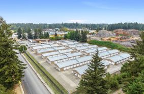 Drone video of storage units at self storage facility Secure Storage, 9520 Kimmie Street SW, Olympia, WA, 98512