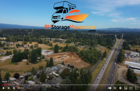 Drone video of storage units at self storage facility RV Storage Vancouver, 300 NE 194th St, Ridgefield, WA, 98642