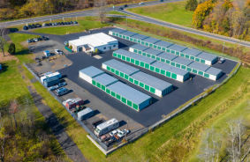Aerial view of storage units at self storage rental facility Storelocal Storage, 371 S Westfield St, Feeding Hills, MA, 01030