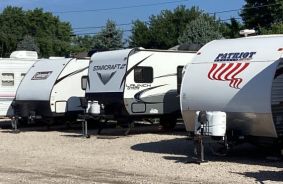 RVs parked on at the Storage facility