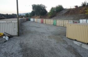 Aerial view of storage units at self storage rental facility Kal Lake Storage, 1101 Kalamalka Lake Rd, Vernon, BC, V1T 6V4