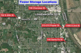 Aerial view of storage units at self storage rental facility Tower Storage Trimble, 801 US-169, Kansas City, MO, 64492