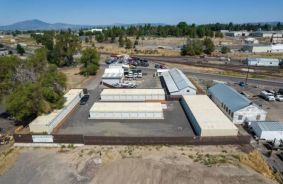 Aerial view of storage units at self storage rental facility Crooked River Self Storage, 1155 NW Lamonta Rd, Prineville, OR, 97754