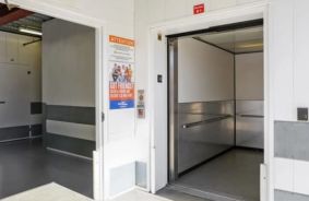A freight elevator inside the Glendale storage facility.
