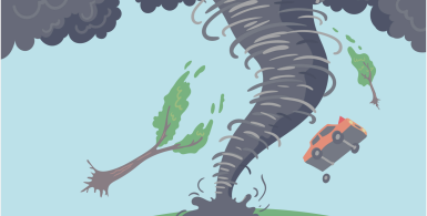 hurricane graphic with car and tree