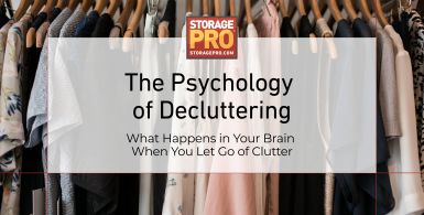 Image of clean, organized closet with text "the psychology of decluttering"