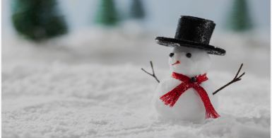 snowman figurine with a top hat and cute scarf