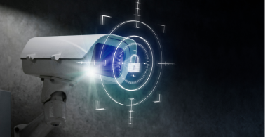 Security camera on wall