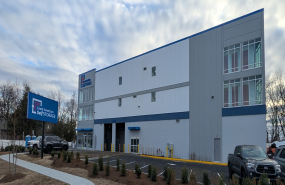 This image shows the sign in front of the self storage facility reading Great American Self Storage