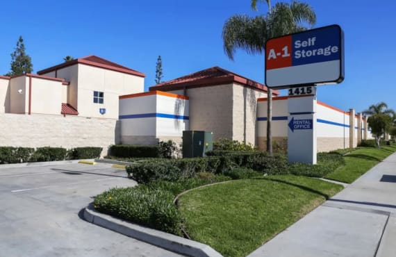 The front entrance of A-1 Self Storage in Fullerton.