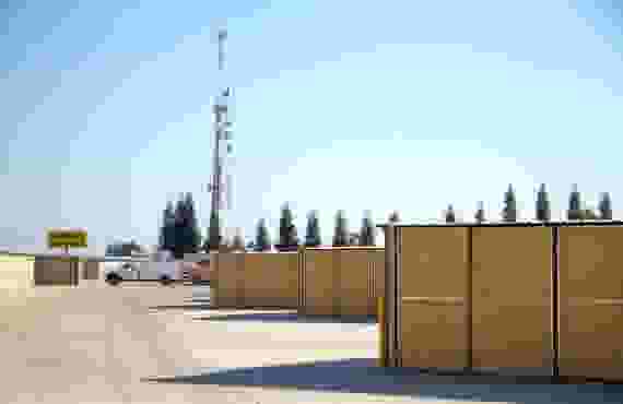 This image shows rows of storage units in an outdoor setting