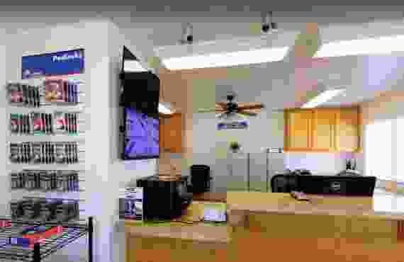 This 360 view shows the inside of the management office our friendly self storage staff uses to rent units