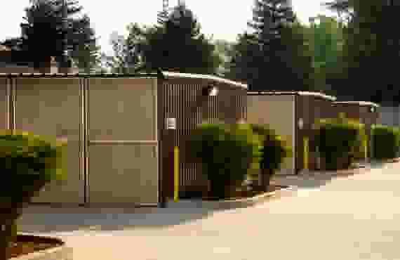 This image shows rows of storage units in an outdoor setting