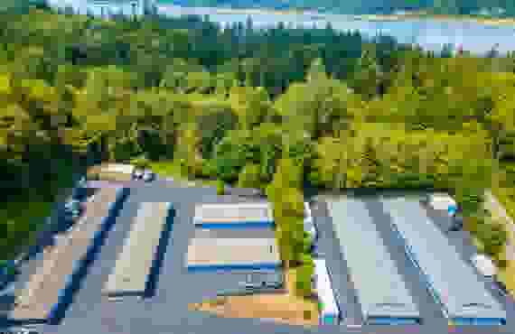 Overhead view of storage facility at Glacier West Self Storage at 19720 E State Route 106, Belfair, WA, 98528