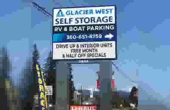 Monument Sign at Glacier West Self Storage at 3832 172nd St NE, Arlington, WA, 98223