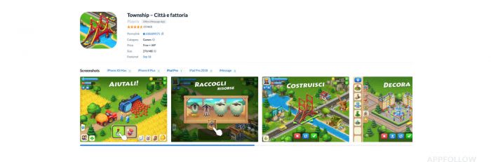 Township game by Playrix localized for the Italian market. 