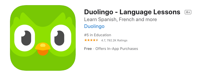 Duolingo: Example of a strong app title in the Apple App Store