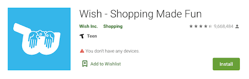 Wish: Example of a good app title in the Google Play Store.