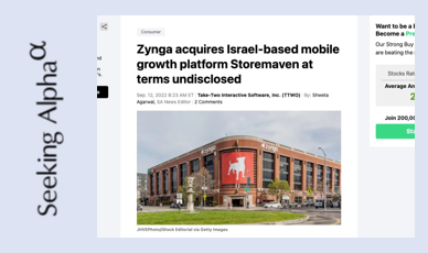 Zynga Acquires Israel-Based Mobile Growth Platform Storemaven at Terms Undisclosed