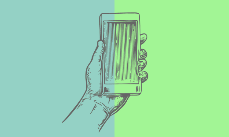 drawn picture of phone on coloured background
