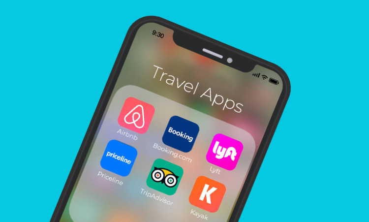 Image of phone with travel icons