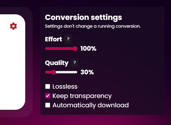 avif.io compression settings panel