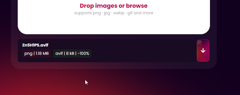 avif.io completing a file compression