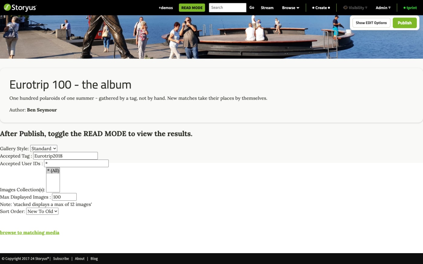 The Media Collection editor: intro fields plus rules - gallery style, accepted tag, users, image collections, max images