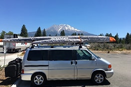 Stowaway cargo carrier on a Eurovan on a mountain trip