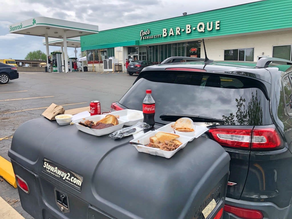 pit stop picnic on top of StowAway MAX hitch cargo carrier