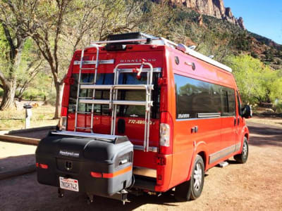 Sprinter Van at Rest Stop in Mountains with StowAway Max Cargo Box