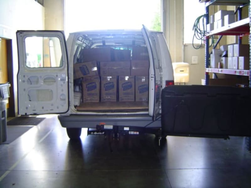 Ford Van with StowAway Max Hitch Cargo Carrier Swung Away at 180 Degrees
