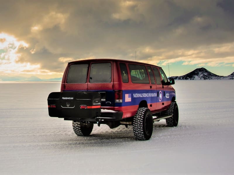 Rear View of Van in Antarctica with StowAway Max Cargo Box