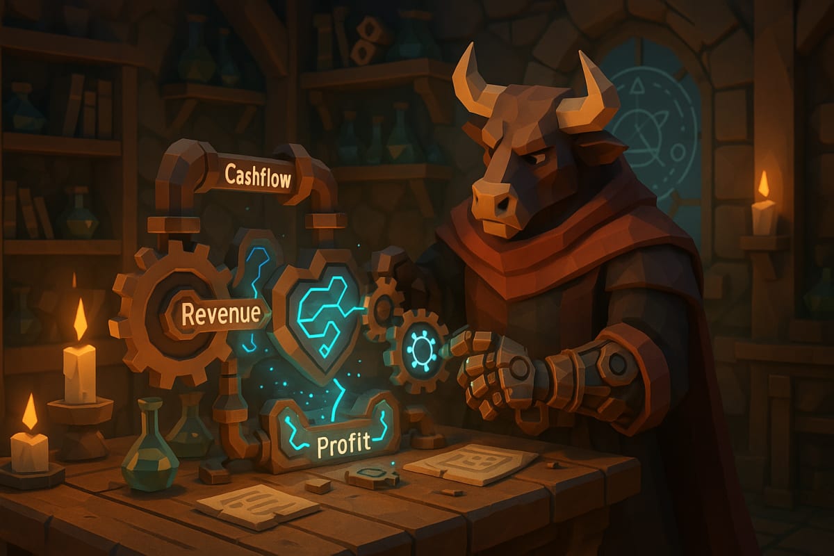 Low-poly bull captain planning a route with coins and cards, representing risk management and portfolio diversification.