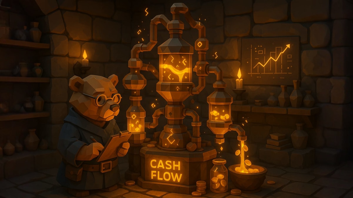 Low-poly bull placing shields around a portfolio chest, representing downside protection, drawdowns, and managing volatility.