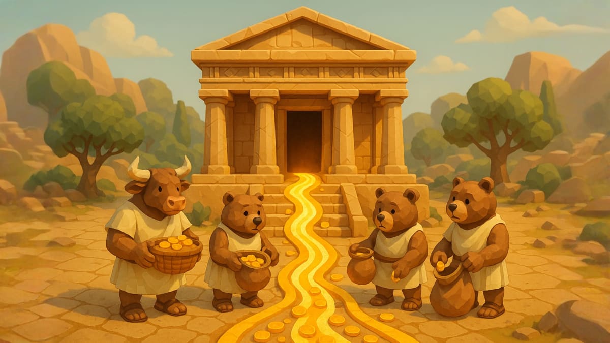 Low-poly bull choosing logic over emotion on a split board, representing bias awareness and better investing decisions.